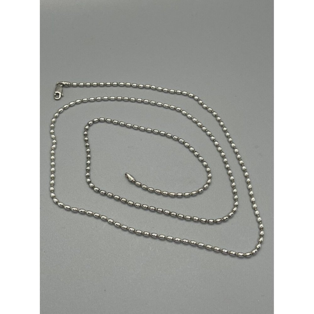 Vintage￼ 925 Sterling Silver Italy Long bead ball Dog Tag Chain 30” Necklace